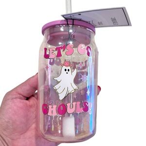 👻Cobwebs & Cauldrons pink ghost glass cup